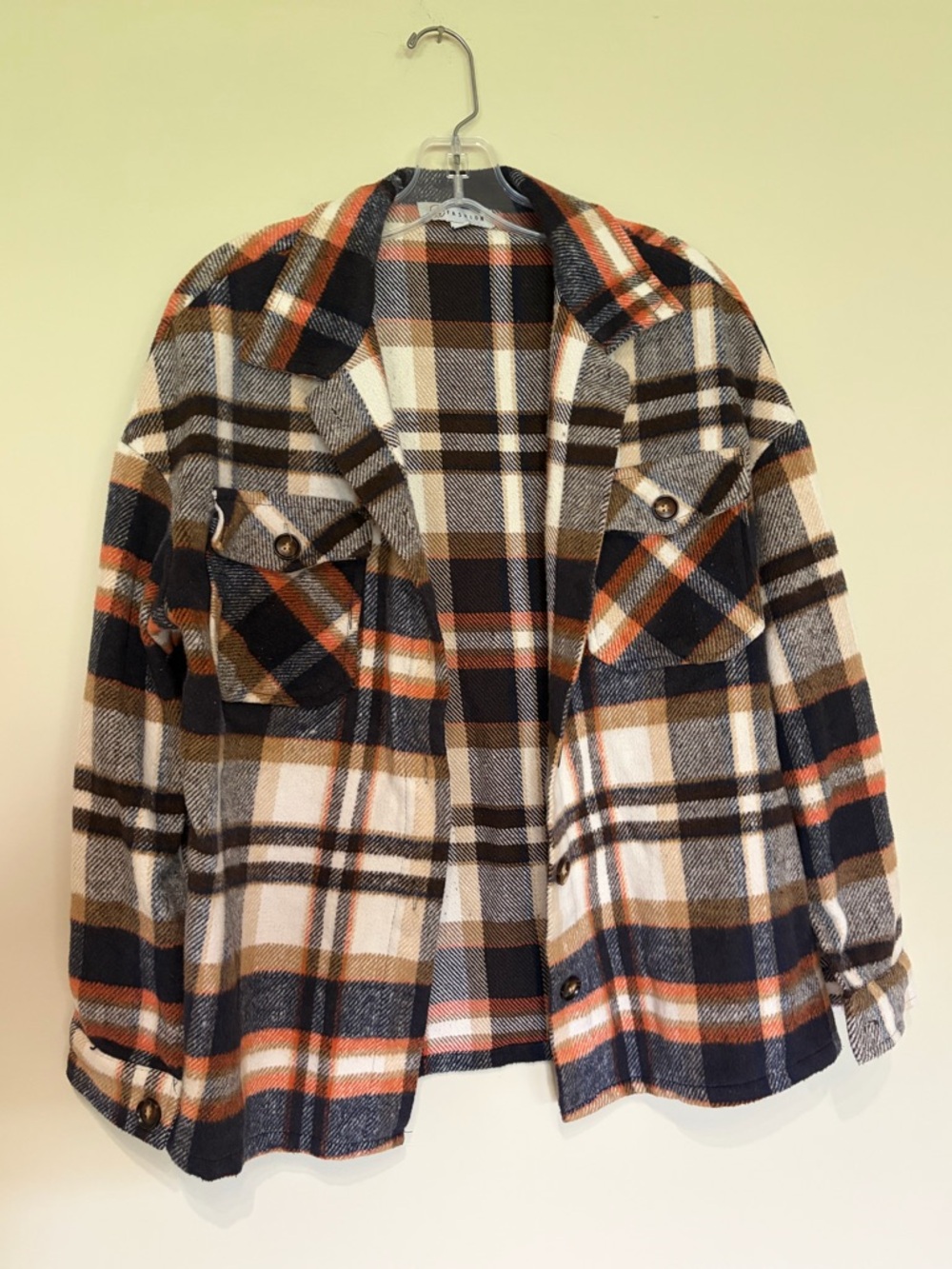 Plaid Flannel Jacket - Navy, Brown & Cream